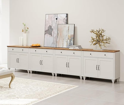 WAMAPT Buffet Cabinet with 8 Doors and 4 Drawers, Large Coffee Bar Table Wood Kitchen Storage Cabinets, Modern Farmhouse Sideboard Credenza for Dining Room, Off White