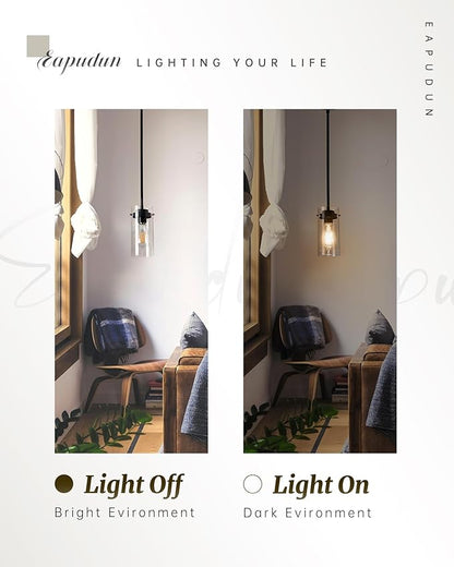 EAPUDUN Pendant Lights (2 Packs), Hanging Lights Fixtures, Clear Glass Shade Kitchen Lighting, Matte Black Farmhouse Kitchen Dining Table Ceiling Lights -PDA1353-B-MBK