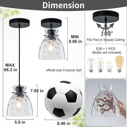 Hammered Glass Black Pendant Lights Kitchen Island 2 Pack, 5.9” Small Farmhouse Pendant Light Fixtures, Adjustable Modern Hanging Lighting Kitchen Pendant Lights over Island Sink Bathroom Dining Room