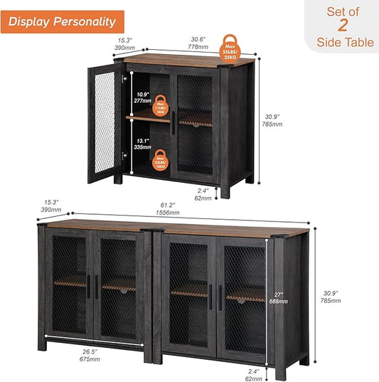 WAMAPT Sideboard Buffet Cabinets with 4-Mesh Door, Kitchen Storage Cabinets with Adjustable Shelf, Wood Coffee Bar Accent Storage Table Cabinet for Dining, Living and Bed Room，Dark Walnut and Black