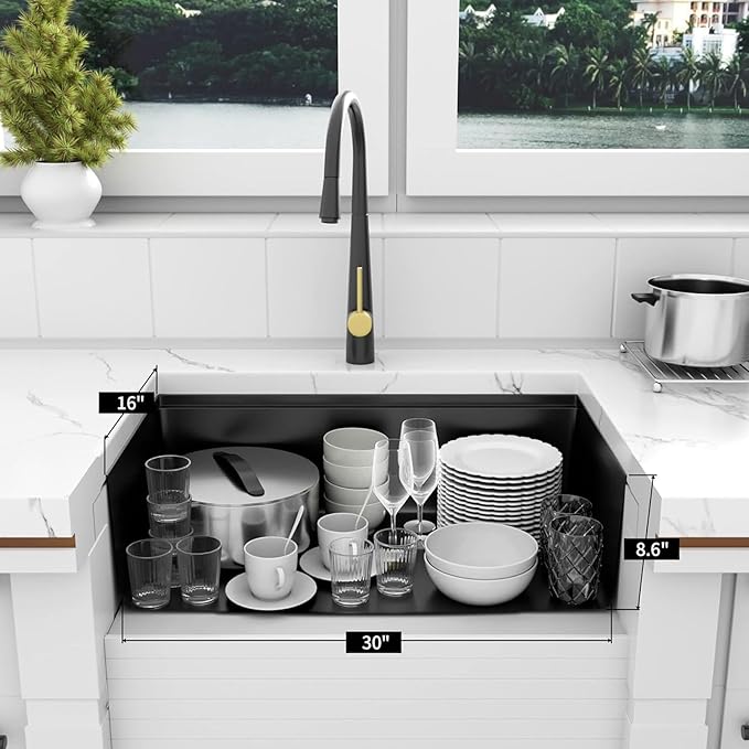 Black Kitchen Sink, 32 Inch Stainless Steel 32''×18'' ×9'' Undermount Single Bowl Workstation Black Kitchen Sink with Accessories