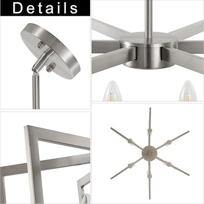 Sigaitwei 6-Light Modern Metal Geometric Chandelier，Kitchen Island Brushed Nickel Lighting Fixtures，Entryway Light Fixture Hanging Brushed Nickel，Farmhouse for Dining Room Chandelier