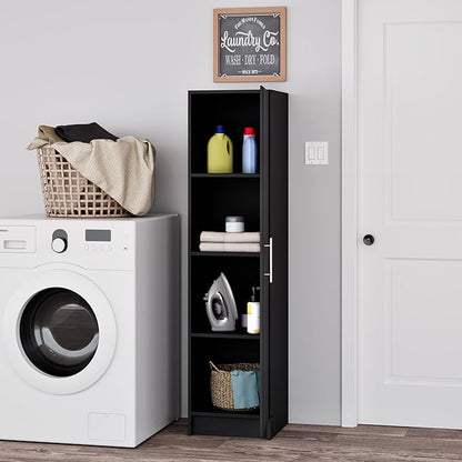 Prepac Elite 16” Wide Black Storage Cabinet with 2 Adjustable Shelves, Ideal for Bathroom, Pantry, Kitchen, Home Office, Laundry Organization, Good for Narrow Spaces 16”W x 65”H x 16”D, Black