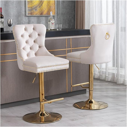 Thick Golden Swivel Velvet Barstools Adjusatble Seat Height from 27-35 Inch, Modern Upholstered Bar Stools with Backs Comfortable Tufted for Home Pub and Kitchen Island,for Living Room