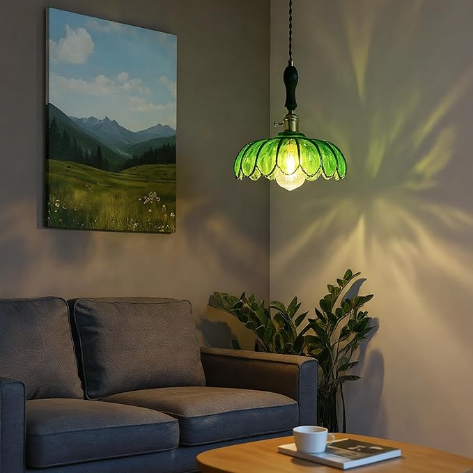 Glass Pendant Lights Kitchen Island, Green Glass Pendant Light, Vintage Pendant Light Fixtures, Hanging Lights Fixture for Kitchen Island Entryway Dining Room Bedroom Hallway