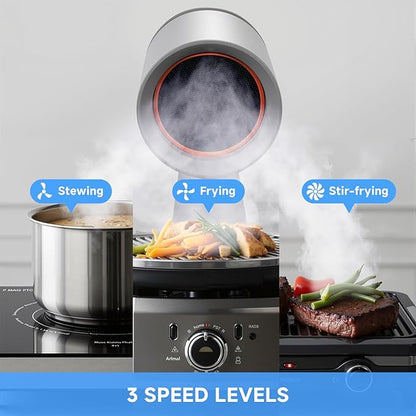 Portable Range Hood 3-Speed Suction Desktop Compact Range Hood with 3 Activated Carbon High-Absorption Cotton Replace Filter Low Noise Kitchen Exhaust Fan (grey)