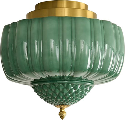 Vintage Ceiling Light Fixture 14 inch Semi Flush Mount Ceiling Light Mid Century Modern Green Glass Ceiling Lamp for Bedroom Kitchen Restaurant Hallway Schoolhouse