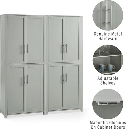 Crosley Furniture Savannah 2-Piece Pantry Storage Cabinet Set with Shelves, Kitchen, Dining, or Laundry Room, Gray