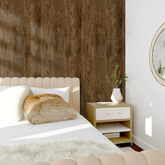 Abyssaly Wood Grain Contact Paper, Brown Wood Peel and Stick Wallpaper, Thicken Self Adhesive Removable Wallpaper for Cabinets Bedroom Kitchen 17.7 in X 413 in