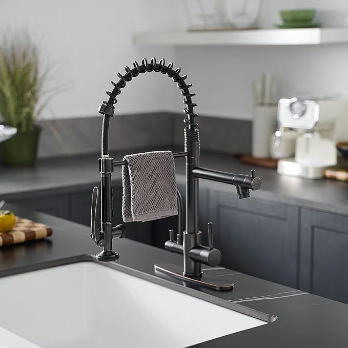 Fapully 3 in 1 Kitchen Faucet with Water Filler and Pull Down Sprayer, Oil Rubbed Bronze Commercial Kitchen Sink Faucet with Drinking Water Faucet for 1 or 3 Hole