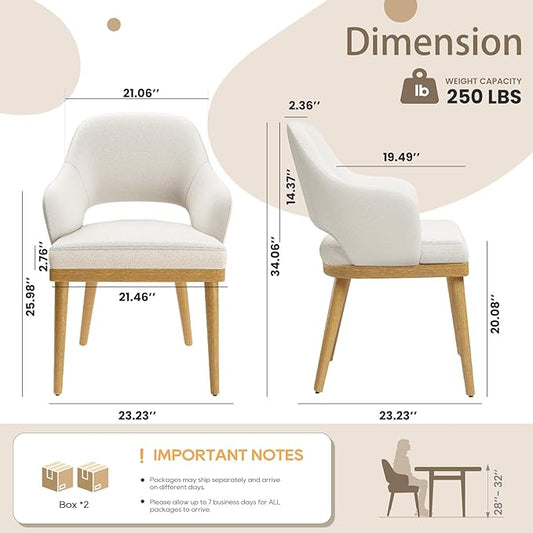 MALOL Wooden Dining Chairs Set of 4, Modern Fabric Upholstered Dining Room Chair, Kitchen Side Chairs, Farmhouse Dinner Chair with Open Back for Kitchen, Beige