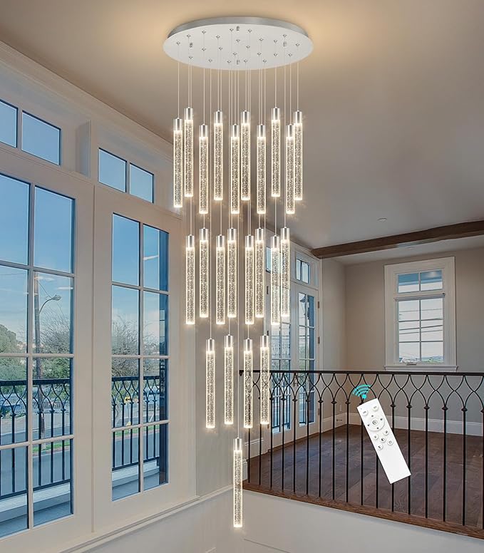 23-Light Long Large Modern Led Crystal Chandeliers Modern Spiral Chandeliers High Ceilings Chandelier for Staircase Foyer Chrome