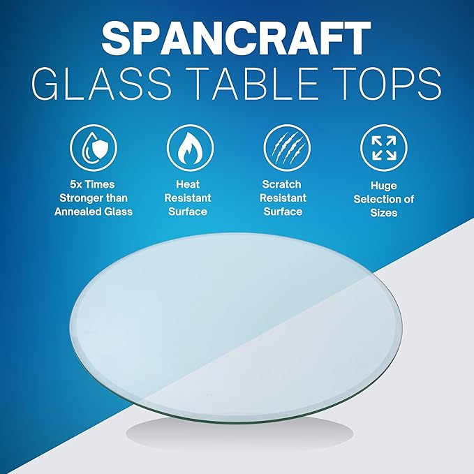 Spancraft 48" Inch Round 1/2" Thick Clear Glass Table Top with Flat Polished Edge and Tempered Glass, Replacement Glass Table Top, Great for Dining Tables, end Tables, and Outdoor Patio Table Tops or
