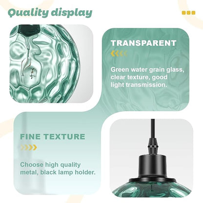3-Light Vintage Chandelier Green Glass Globe Pendant Light Kitchen Island Mid Cenytury Lamps Black Ceiling Hanging Light for Bedroom Dining Room Living Room