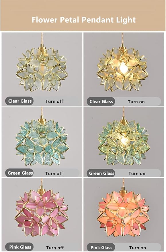 Glass Flower Pendant Light Petals Tiffany Style Stained Glass Ceiling Pendant Light with Pink Lampshade