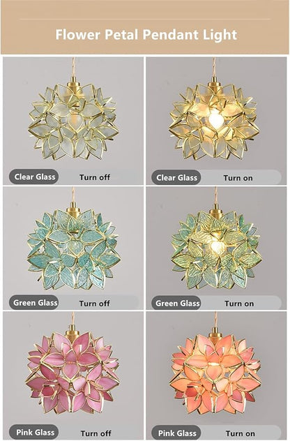Glass Flower Pendant Light Petals Tiffany Style Stained Glass Ceiling Pendant Light with Pink Lampshade