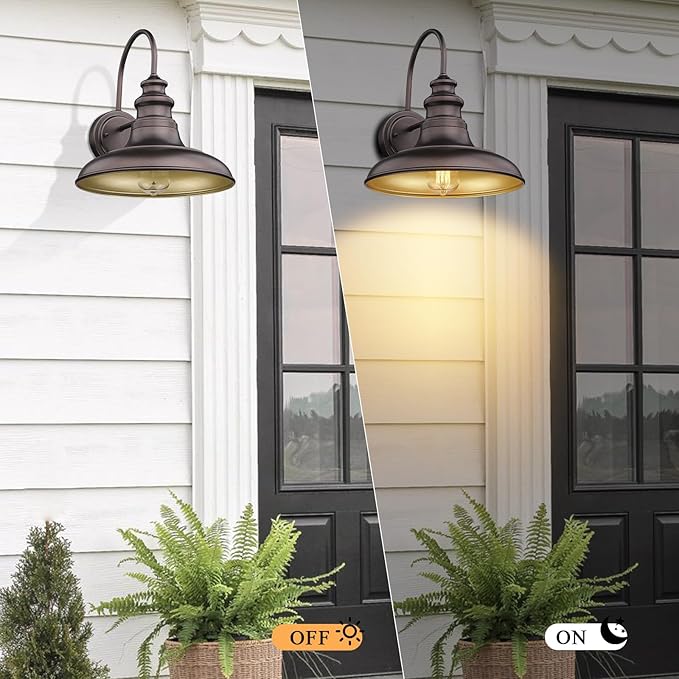 Outdoor Barn Light Fixture Farmhouse Wall Mount Light Wall Sconce Exterior Wall Lighting Fixture Industrial Bronze Finish Lantern for Porch with Gold Interior, 4Pack, RZ004-4PACK ORB
