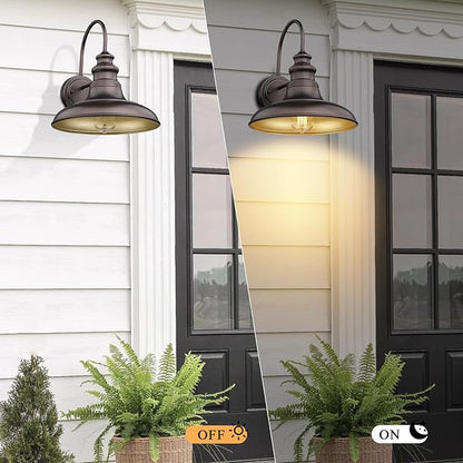 Outdoor Barn Light Fixture Farmhouse Wall Mount Light Wall Sconce Exterior Wall Lighting Fixture Industrial Bronze Finish Lantern for Porch with Gold Interior, 1Pack, RZ004 ORB