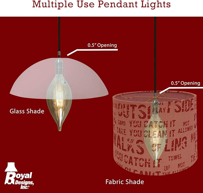 Royal Designs, Inc. Hanging Pendant Lighting, Vintage-Style Pull Chain Pendant Light Socket and Canopy, Antique Copper with Brown Rayon Fabric Cord