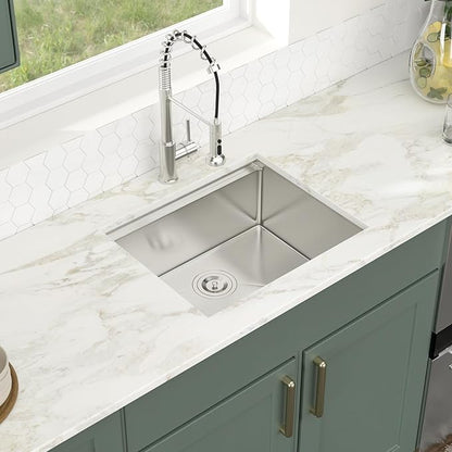 Logmey 23 Undermount Bar Sink - 23x19 Stainless Steel Kitchen Sinks Under Ledge Workstation Sink 16 Gauge Single Bowl Bar Prep Sinks Basin