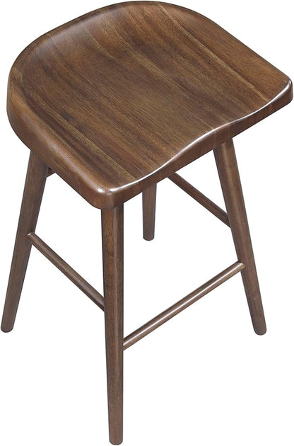 Lexicon Bar Height Stools Set of 2, Sturdy Acacia Wood Frame Saddle Seat Bar Chairs, Rustic Backless Kitchen Island Seating for Dining Room, Breakfast Nook, Brown