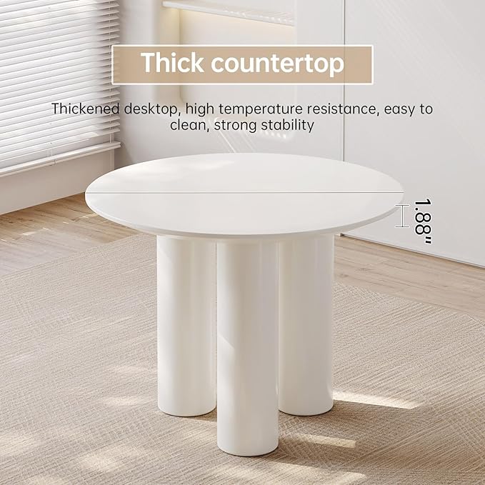 Miuuod 39.37in Round Dining Table for 4 to 8 People,Single Kitchen Table Dining Room Table,Cream White Dinner Table for Kitchen,Minilist Center Coffee Table for Living Room.