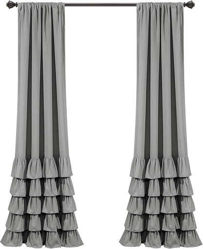 Lush Decor Allison Ruffle Light Filtering Window Curtain Panels Pair 40" W x 84" L Dark Gray - Coquette Curtains for Bedroom - Ruffle Curtains Kids