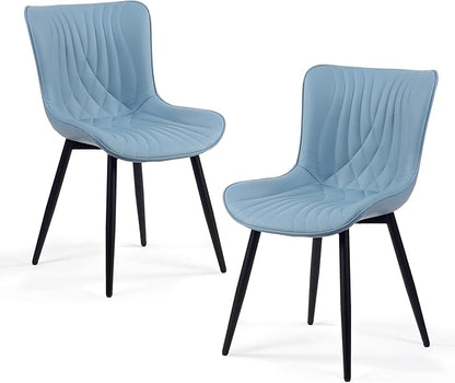 Kidol & Shellder Dining Chairs Set of 2, Mid Century Modern Kitchen Chairs with Black Metel Legs, PU Leather Upholstered Side Chair for Dining Room, Living Room, Lounge, Restaurant, Blue