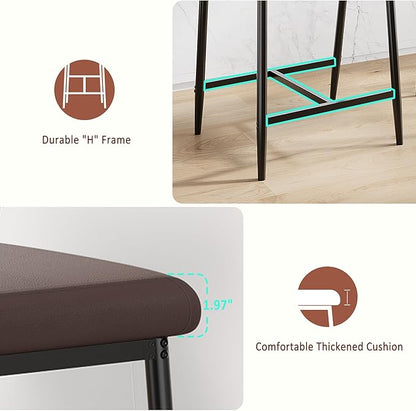 GarveeHome Counter Height Bar Stools of 4 with Armrests, 4 Piece Counter Height Bar Stools Set with Back, Upholstered Seat & Metal Footrest for Kitchen Islands, Counter Bars, Retro Brown