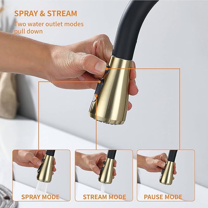 Keer Matte Black Single Handle Pull Down Kitchen Faucet with Soap Dispenser, 3 Modes Sprayer, Easy Assembly, Single Handle High Arc Stainless Steel Faucet.