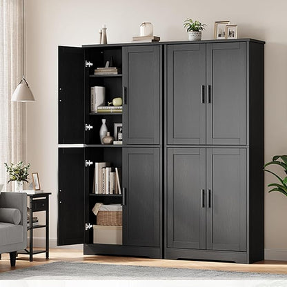 IDEALHOUSE Pantry Cabinet,70" Tall Kitchen Pantry Cabinet with 4 Doors and 3 Adjustable Shelves, Freestanding Cupboard, Modern Storage Cabinet for Bathroom, Dining Room, Living Room, Black