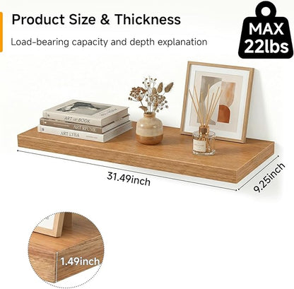 INHABIT UNION 31.5in Floating Shelves for Wall, Wall Mounted Shelves for Decor Storage Set of 2, Floating Shelf for Bedroom, Bathroom, Living Room and Kitchen（Beech）