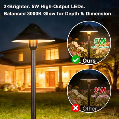 Low Voltage Landscape Lighting, 14-Pack Aluminum Path Lights with 72W Controller, 12 Pathway Lights+2 Spotlights, 140FT, 3000K, IP65 Waterproof, Timer & Remote, Plug and Play, 3-Year Warranty