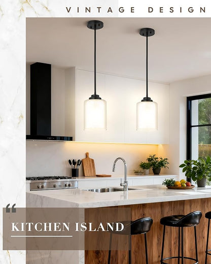 TENGXIN Modern Pendant Light,6 Inch Matte Black Pendant Lights Kitchen Island,Farmhouse Pendant Lighting for Dining Room Bedroom Bar Office,TXPLBK02-L