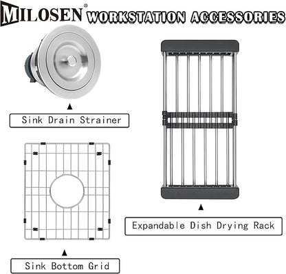 MILOSEN White Bar Sink 13×15 Inch, Undermount Wet Bar Prep Sink for RV Kitchen, Single Bowl Granite Composite Design with Custom Accessories, 9'' Deep White Quartz Small Bar Sinks