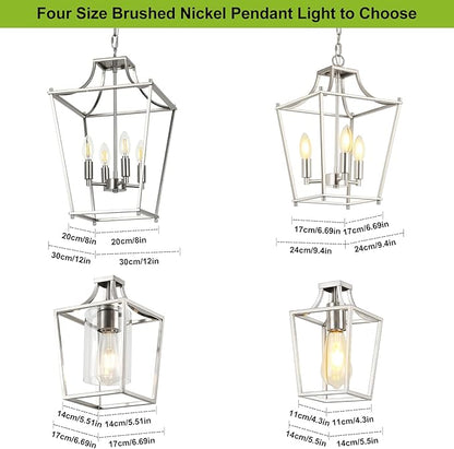 Lantern Pendant Lights, 12" Brushed Nickel Pendant Light Fixtures, 4-Light Adjustable Pendant Lighting for Kitchen Island Dining Room Living Room Foyer Stairway