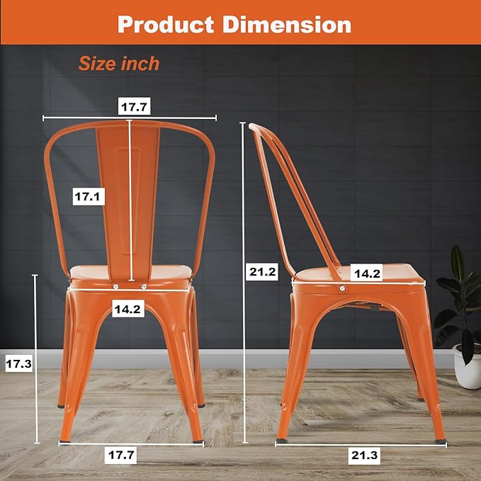 BestOffice 18 Inch Metal Chairs Set of 4 Metal Stackable Chairs Metal Patio Chairs Seat Height Café Restaurant Chairs Metal Dining Chairs Indoor Outdoor with Waterproof Metal Tolix Side Bar Chairs