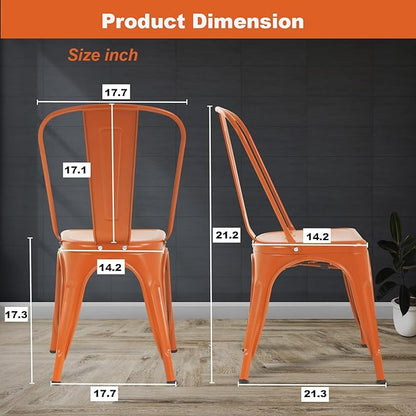 BestOffice 18 Inch Metal Chairs Set of 4 Metal Stackable Chairs Metal Patio Chairs Seat Height Café Restaurant Chairs Metal Dining Chairs Indoor Outdoor with Waterproof Metal Tolix Side Bar Chairs