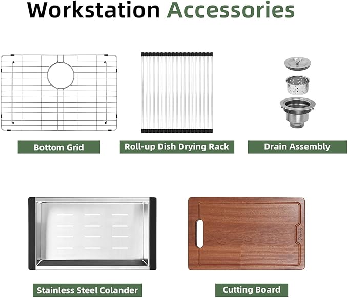Davivy 27 Inch Black Granite Sink Workstation, 27 X 19 Granite Composite Kitchen Sink Undermount & Drop in, Deep Single Bowl with Accessories