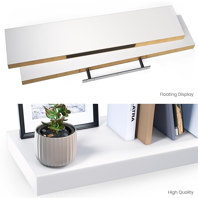 Ballucci Floating Shelves for Wall, 36" Wood Wall Shelf Set of 2, with Invisible Brackets for Bathroom, Living Room, Bedroom, Kitchen, Nursery, 8" Deep, White