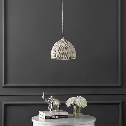 JONATHAN Y 10.25" Cream Modern Bohemian Woven Rope LED Pendant Light Fixture, Adjustable Dome Ceiling Lamp for Kitchen Island, Rope Shade, Coastal Farmhouse Decor (JYL6513C)