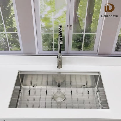 33x19 Undermount Kitchen Sink, Delironexu 33 Inch Kitchen Sink Workstation, 16 Gauge 304 Stainless Steel Undermount Kitchen Sink Single Bowl with Accessories