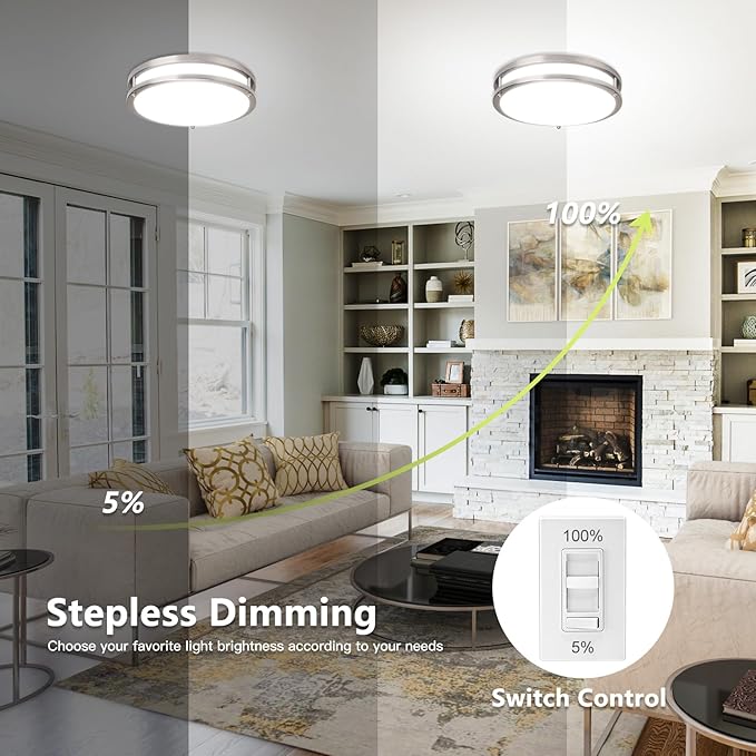 10 Inch Flush Mount Ceiling Light - 4 Pack 24W 3000K/3500K/4000K/5000K/6000K Dimmable Led Light Fixture for Kitchen Hallway Bedroom Bathroom(4, Brushed Nickel, 10 Inch)