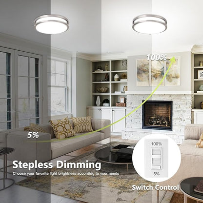 Flush Mount Ceiling Light - 2 Pack Brushed Nickel 24W 3000K/3500K/4000K/5000K/6000K Dimmable Led 10 Inch Ceiling Lamp Fixture for Kitchen (2, Brushed Nickel, 10 Inch)