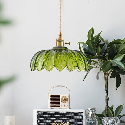 Plug in Pendant Light Fixtures, Hanging Light Fixture Glass Pendant Light, Vintage Green Hanging Lamp, Pendant Lighting for Kitchen Island, Bedroom, Dining Room, Living Room
