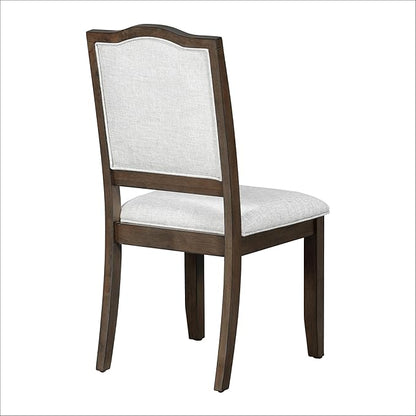 Ball & Cast Farmhouse Dining-Chairs Set of 4, High Back Wood Frame Dining Room Chair with Padded Seat, Modern Upholstered Kitchen Island Seating, 4 Pack Mid-Century Chairs, Brown&Beige