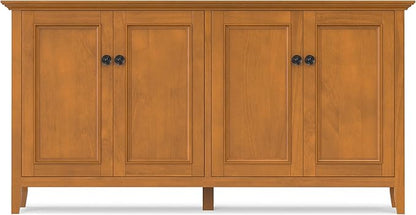 SIMPLIHOME Amherst Storage Cabinet - 66 inch Wide Solid Wood 4-Shelf Sideboard Cabinet in Light Golden Brown, Transitional Buffet for Living Room or Dining Room with 4 Doors and Adjustable Shelves