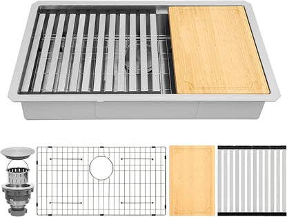 Undermount Kitchen Sink, 16 Gauge T-304S Stainless Steel Workstation Sinks with Accessories, 30" x 18" x 6" ADA-Compliant Large Kitchen Sink, 6 Inch Deep for ADA Sink,and RV kitchen SInk