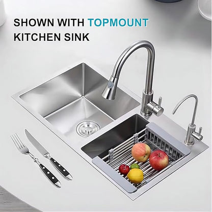 31" x 18" Silver Double Bowl Kitchen Sink, Drop-in/Topmount Overmount Kitchen Sinks with 304 Nano-Coated and Drainage Pipes & Fruit Basket