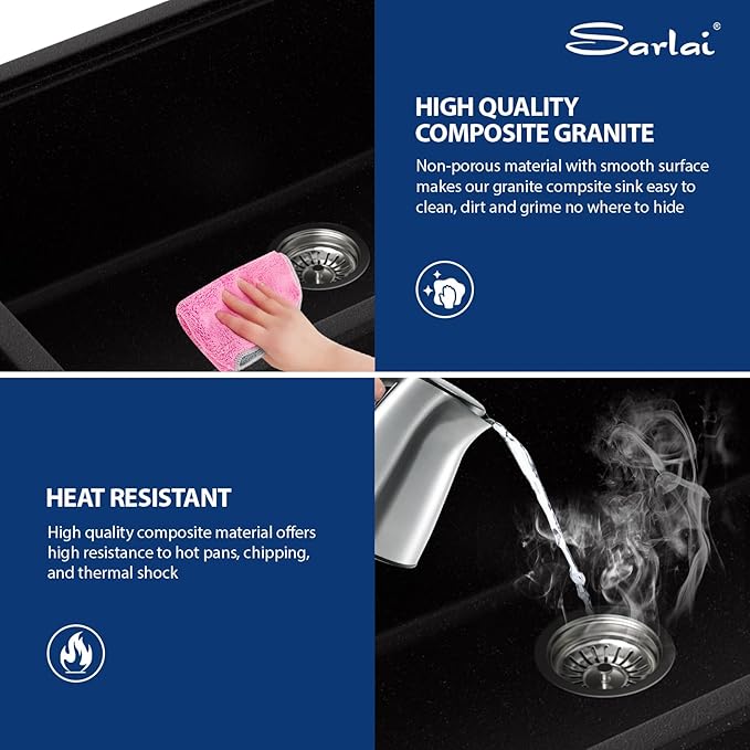 Sarlai 33 Granite Composite Kitchen Sink - 33 x 19 Inch Granite Undermount Kitchen Sink Ledge Workstation Under-Mount White Quartz Classic Single Bowl Sinks Under Counter Basin With Accessories